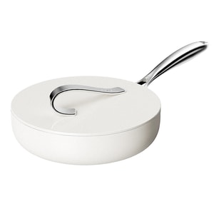 VELOSAN Super Diamond 26cm Deep Flat-Bottom Nonstick Frying and Stir-Fry Pan, Freedom White, for Steaks and Vegetables with Reduced Cooking Smoke
