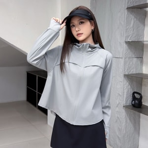 Solid color breathable UV protection quick-drying coat riding cloak sun protection clothing Light Gray F 1 piece