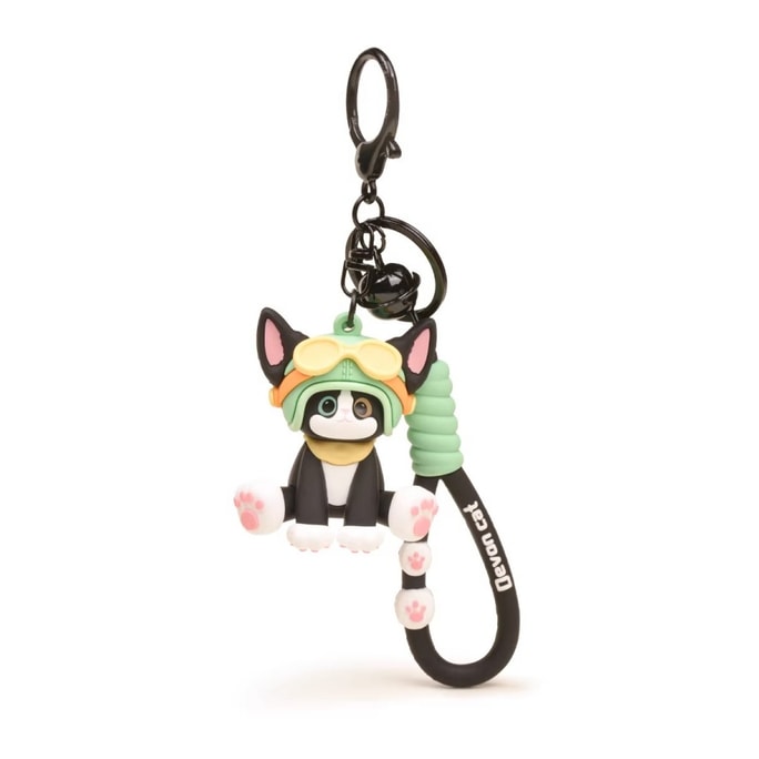 【中国からの直送】YUYI かわいいパイロット猫キーホルダー - ブラックカップルキーホルダーバックパックチャーム *1個