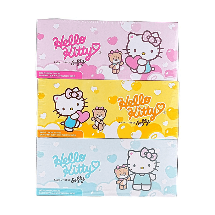 Hello Kitty Soft Facial Tissues Disposable Gentle Skin Care 180 Sheets 3 Packs