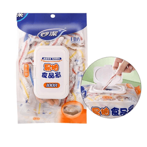 【中国直邮】妙洁 一次性保鲜膜套食品级保险罩带松紧口保鲜袋剩菜罩套碗浴帽式 100只*1件