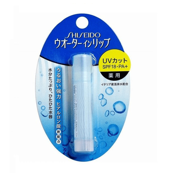 日本 SHISEIDO 天然温泉保湿因子保湿乾燥防止リップクリーム透明ブルー日焼け止め SPF18PA+ 3.5 グラム