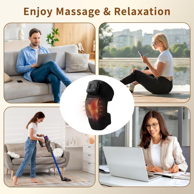 Knee Massager with Heat - Cordless Heated Knee Brace with Vibration for Pain Relief, Rechargeable Knee Heating Pad with 5 Heat Levels and 3 Massage Mode, Ideal Gift for Mom Dad 5