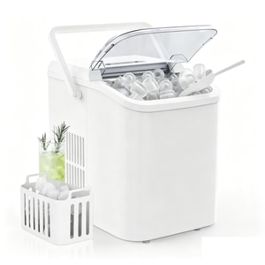 Countertop Ice Maker White (1 Unit) 【6-min Ice, Self-clean】makes 11.8 Kg/24h. 9 Balls In 6 Mins. Quiet 40dB. Compact With Handle. Great For Kitchen & Camping.