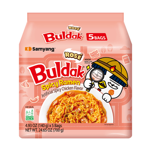 Rose Buldak Spicy Ramen, Artificial Spicy Chicken Flavor, Stir-Fried Instant Noodles, 5 Bags,24.65oz【Trending on Tiktok】