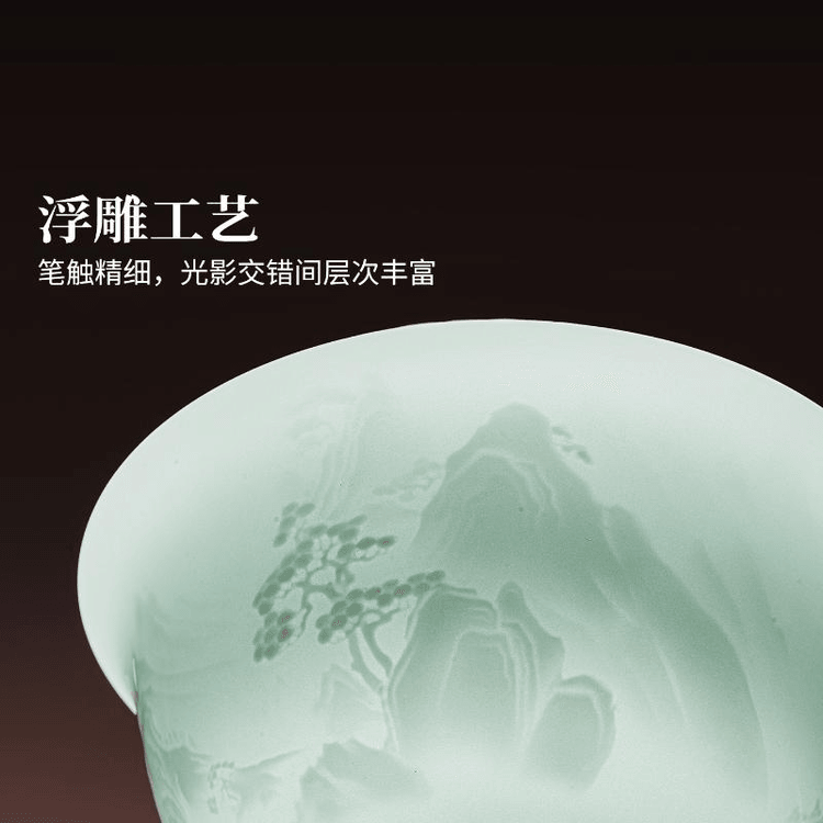 中国直送】西辰陶磁器景徳鎮官陶レリーフ山水高級カンフー茶器蓮華6点