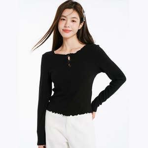 【中国直邮】 HSPM 蝴蝶结丝绒保暖T恤 可外穿长袖内搭上衣 黑色2XL码