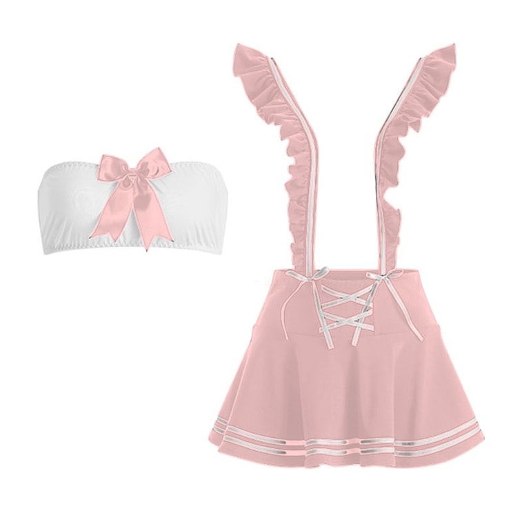 【PinklemonLA】 Pure Desire セーラー服 チューブトップ 透かし彫り 蝶結び バックレス 学生服 セクシーランジェリー - ネイビーブルー 17
