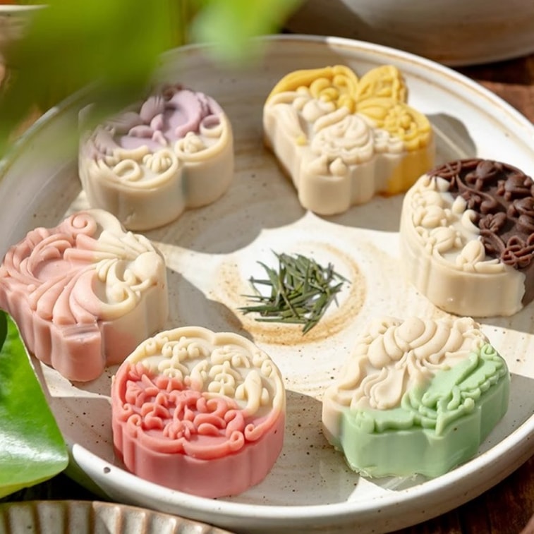 【中国直邮】 悟实 「幻彩吉语」奶黄茶流心月饼桃山皮茶点 散装6个6味中式糕点手工月饼 4