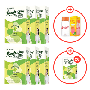 한국산 티젠 콤부차 - 무설탕, 저칼로리 음료, 포도맛, 5g x 10팩 x 12박스. [유산균과 프리바이오틱스가 풍부하며, 한 잔에 단 15칼로리] 6박스 구매 시 6박스 무료 증정, 총 12박스 + 물병 무료 증정.