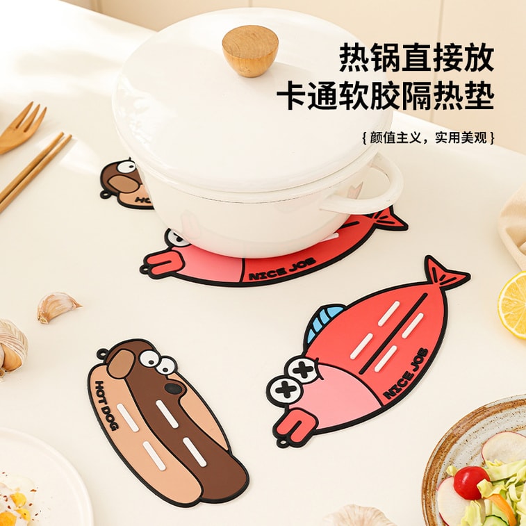  FOXTAIL 卡通鍋蓋收納墊 矽膠 放置器 檯面 瀝水墊 隔熱墊 多功能 廚房 置物架-臘腸狗+小丑魚 1份 5