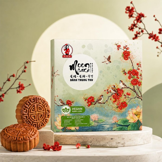 Vegan Mooncake Gift Box 6.35oz*4 pieces【Pandan Mung Bean+Durian Mung Bean+Lotus Seed+Coconut Flakes】【Mid-Autumn Gift Box】