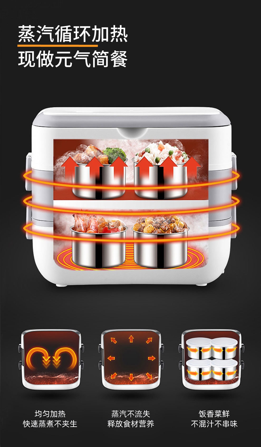 多蒙 1L电热饭盒可加热保温带热饭菜便当上班族便携-粉色 1把