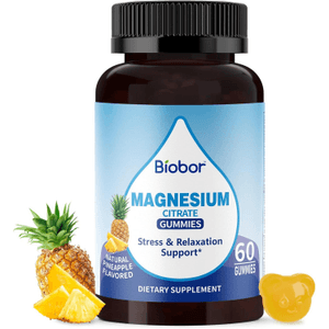 Magnesium Potassium Citrate Gummies Magnesium Gummies with Vitamin D3 B6 Stress Relaxation(Pineapple60 Count)