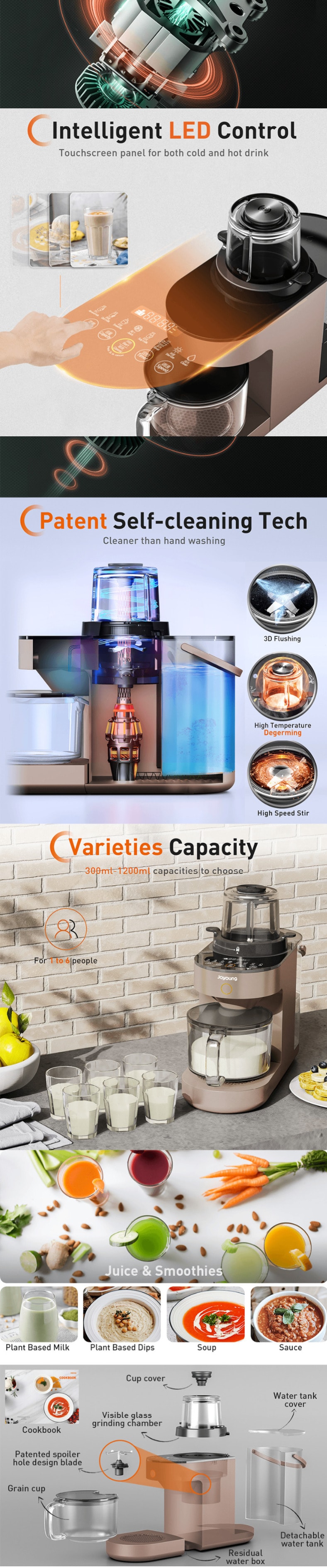 九陽 【美國本土出貨】多功能破壁機豆漿機攪拌機 自動清洗 0.3L-1.2L容量 L12-Y521-US03 棕色 110V