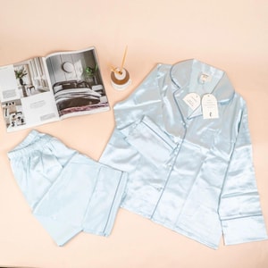 鹿好 春秋冰丝睡衣家居服 纯色款 蓝色 L码