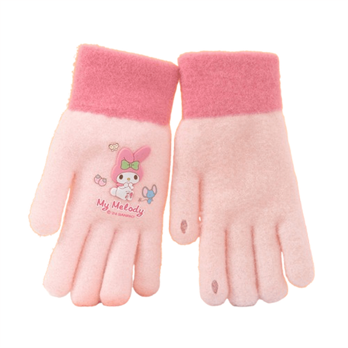  Knitted Touch Screen Open Finger Five Finger Gloves Winter Female Outdoor Students Cycling Cold Warm Cute Cartoon Melody