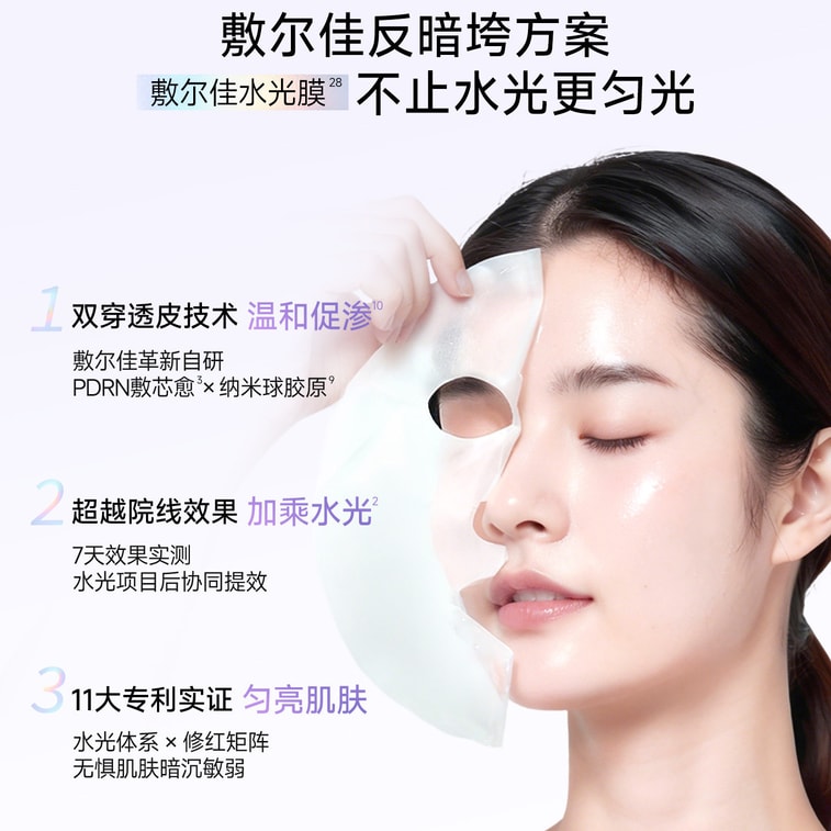 【中国直邮】 敷尔佳 DNA钠水光焕采紧塑面膜 PDRN三文鱼水光灌肤补水紧致面膜贴 28gx5片【补水修护 水光焕肤】【美白淡斑 横扫黄黑红】 7