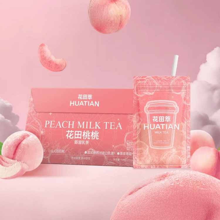 HUATIAN ピーチウーロンミルクティー 7本セット、148g [砂糖不使用、低