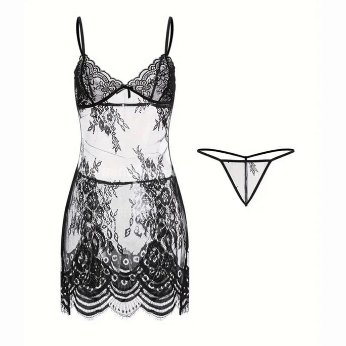 【NEW YORK】Bella’s Fantasy Sexy Lace Lingerie Seductive Tie up Slim dress with T String Silver size M