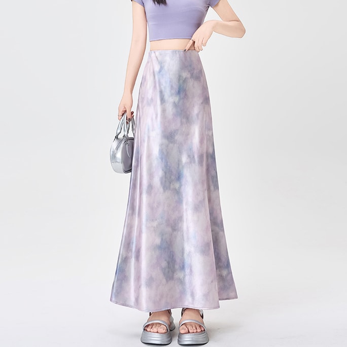New High Waisted Slimming And Drape Tie Dye Fish Tail Skirt Purple Gray S
