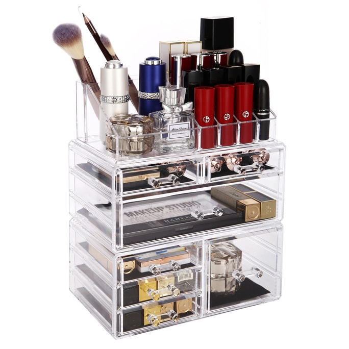 【Cosmetic Storage】[TGD] 3-Layers Acrylic Cosmetic Storage Box with 7 Drawers12+4 Slots Detachable Clear