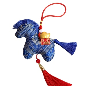 【中國直郵】 HSPM 國潮花布馬公仔 布藝馬毛絨玩具 民俗生肖馬布娃娃 禮物 淺藍富貴布藝馬 10cm 1個