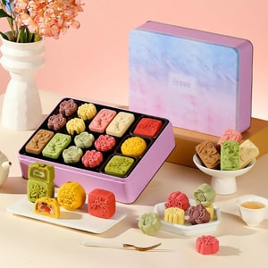 悠享時 粉紅映月 冰沙流心糕點禮盒 15枚入【冰沙芒露味+牛乳椰芒味+桂花葡萄味+巧克力味+綠豆蔓越莓味+蜜豆綠茶味+伯爵奇亞籽味+黑桑莓莓口味+流心奶綠味+蔓越莓桂圓味】【春節年必貨必買】