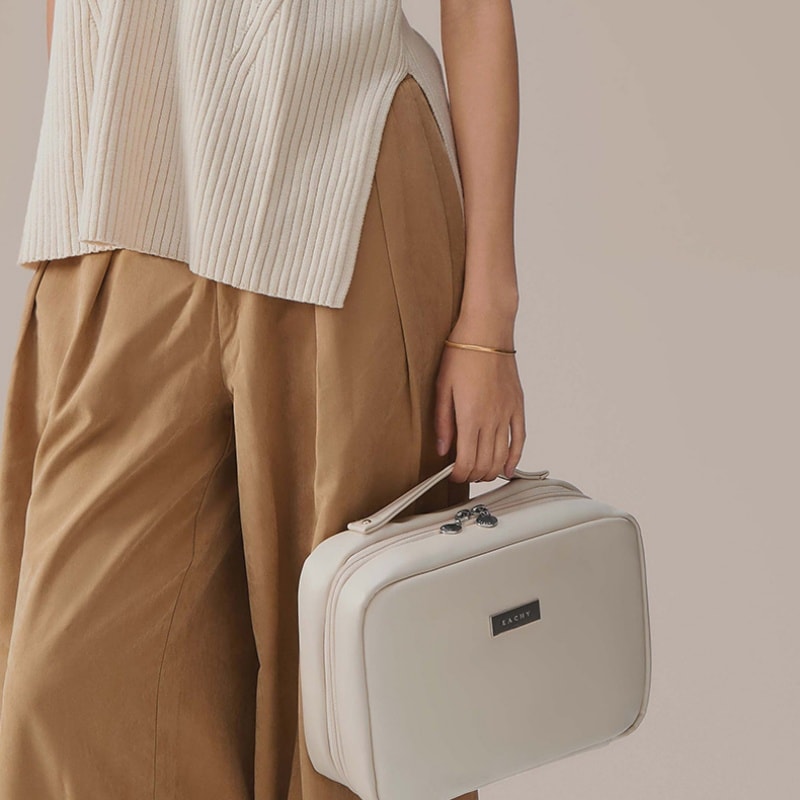 【中国直邮】 里序 化妆包2025新款便携旅行手提洗漱包大容量高级化妆品收纳包 XL 蛋壳色-一个装