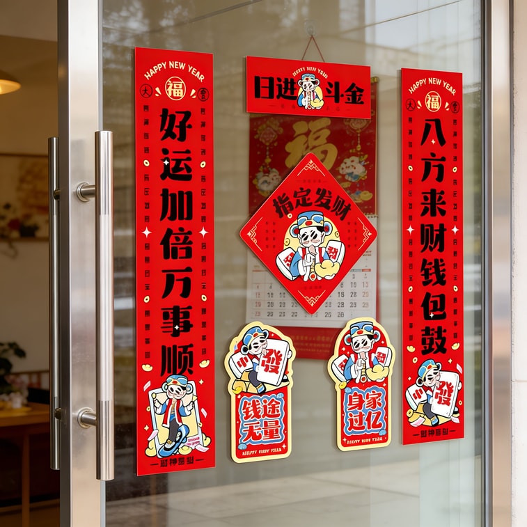 유허의 집 2026년 새해 자석 대련, "복"자 문 스티커, 인테리어 장식, "번영하세요" 스타일, 1쌍 [자석형] 3