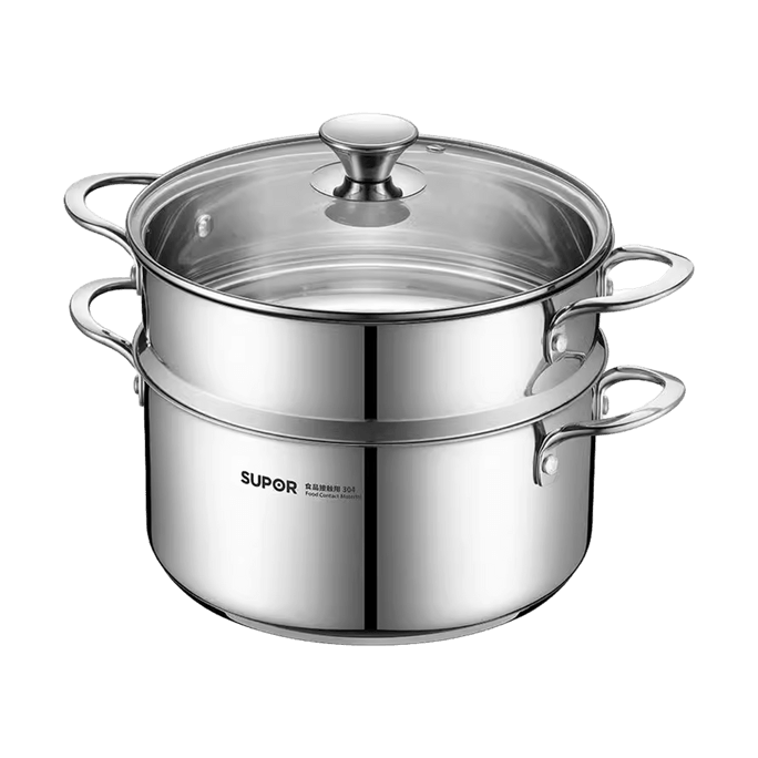 Double-layer Steamer Pot, Multi-purpose Steaming Pot for Buns, Fish, Vegetables, 24cm, 4.8L