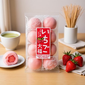 Baked Soft Rice Cake, Strawberry Flavor,7.05 oz【Japanese Mochi Daifuku Dessert】