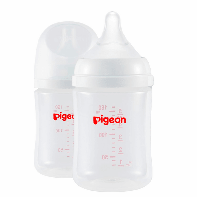 Pigeon PP Nursing Bottle Wide Neck | Easy To Clean | 5.4 Oz(Pack of 2) Includes 2Pcs SS Nipples (0m+)