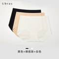 Ubras无尺码无痕抗菌中腰纯棉底裆舒适内裤女3条装 黑色+白色+裸感肤