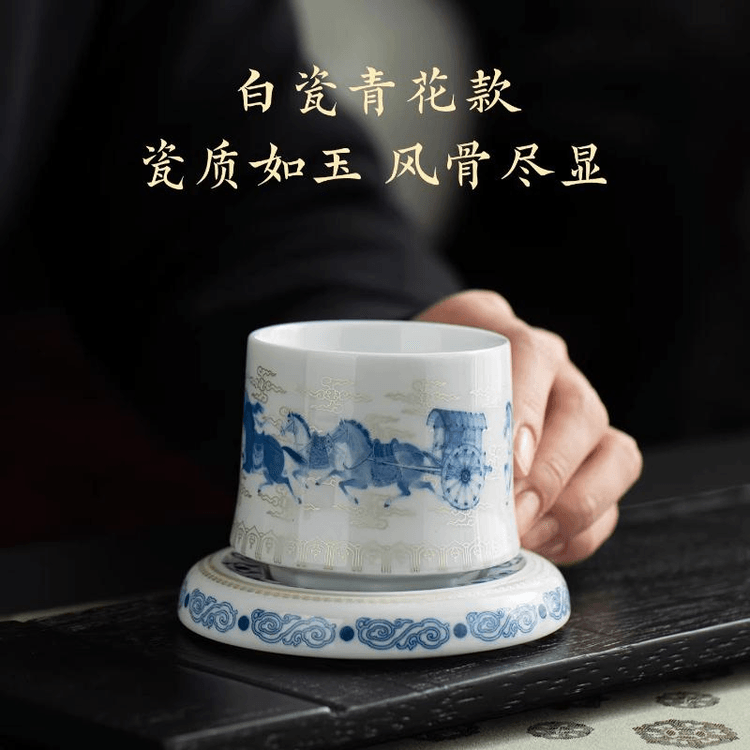 中国直邮】 故宫淘宝上新了故宫马上有福陶瓷杯可旋转解压茶杯青花版转
