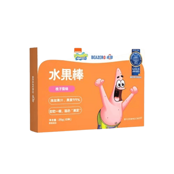 SpongeBob SquarePants Fruit Bars Kids Snacks Fruit Bars Add Fruit Peach Pear Flavor 25g