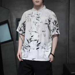 Chinese Style Silk Print Knot Button Short Sleeve Loose Tang Suit Shirt ...