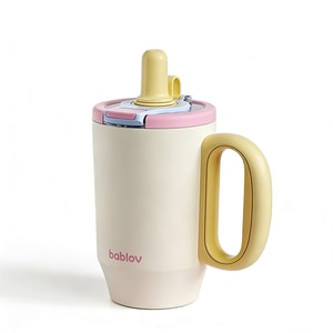 Stylish Stainless Steel Insulated Cup - Office Straw Coffee Mug - Yellow 680ml