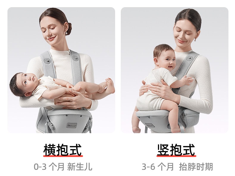 【中国直邮】 爱贝迪拉 腰凳婴儿背带轻便四季小月龄二合一前抱式多功能外出宝宝抱娃神器 松雾灰 1个装