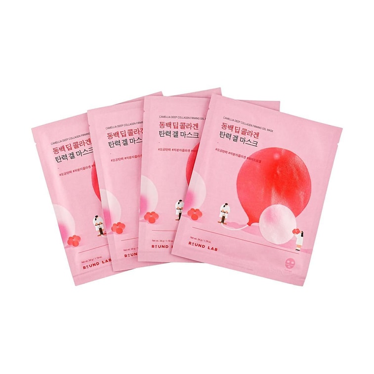 韩国ROUND LAB柔恩莱 山茶花深层胶原蛋白紧致凝胶面膜 4片/盒 抗皱透亮 改善肤质 弹润细腻毛孔 促生胶原蛋白 抗老抗氧 敏感肌可用 4