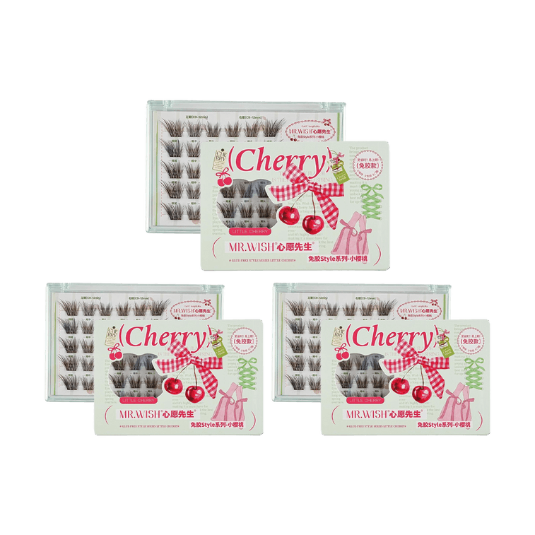 Glue-Free Style Little Cherry Natural Lashes, 30 Clusters*3 | Dark Brown Cat-Eye Flirty Look【Value Pack】 5