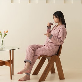 Class A 100% Cotton Double-Layer Yarn Casual Long-Sleeve Pajamas, Pink Jade 2XL