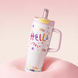 希樂 派對冰霸杯 巨無霸吸管保溫杯大容量水杯 甜心粉 900ml【陶瓷覆層內膽 直飲/吸管兩用】