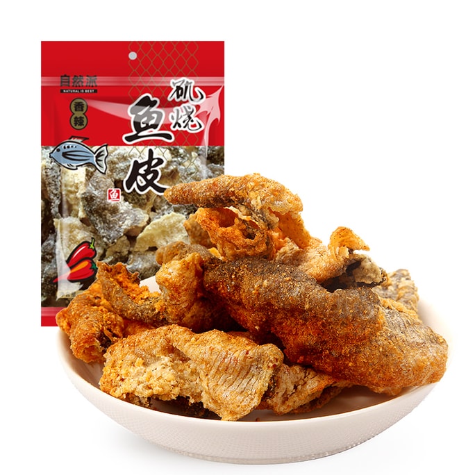【中国直邮】 自然派 即食矶烧鱼皮辣味60g/袋油炸海味休闲 办公室 零食香港特产小吃
