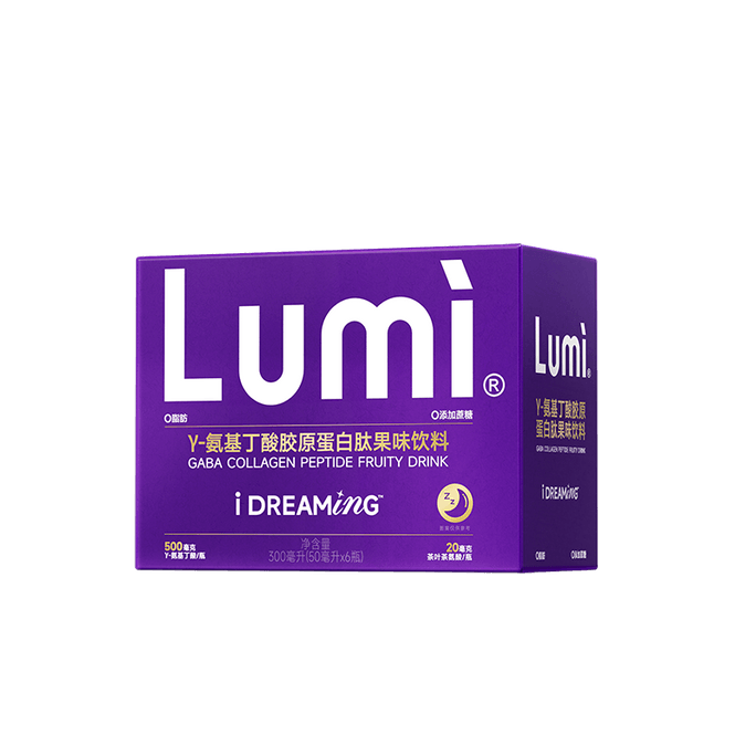 Lumi GABA γ-氨基丁酸膠原蛋白肽果味飲料 3000mg膠原蛋白肽+500mg γ-氨基丁酸+20mg L-茶氨酸 50ml*6瓶入 助眠舒緩壓力養顏
