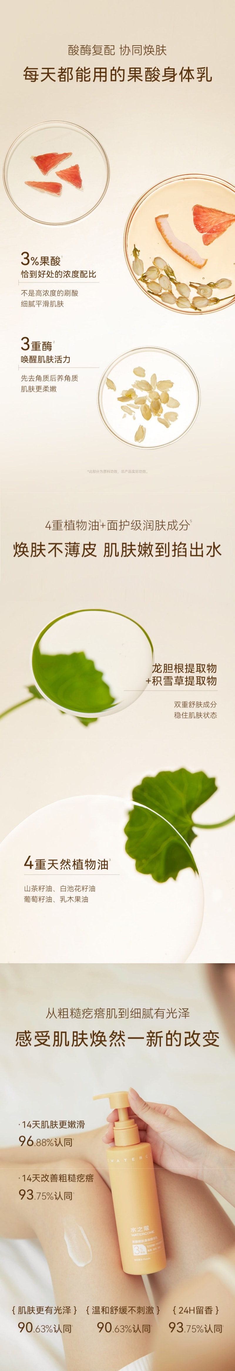 水之蔻 果酸嫩肤身体精华乳#柚见夏日 嫩滑保湿肌肤 220g