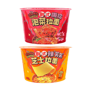 오모오모 한국 김치라면 볼 + 한국 매콤 치즈라면 볼, 8.32 oz【5가지 고추 블렌드 + 통 치즈 슬라이스】