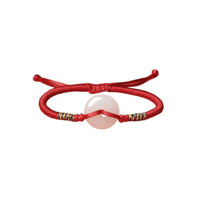 【中国直邮】 周六福 和田玉手绳平安扣手链红绳白玉宝宝款手串编织绳新年礼物*1件