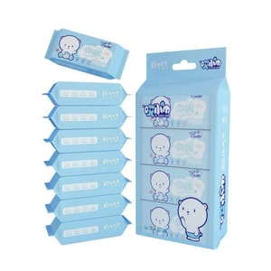 哎小巾 超迷你湿巾便携小包装抽取手口清洁湿纸巾 8片x8包装 蓝色小熊装 纯水配方保湿滋润 婴儿可用 无荧光剂 单独包装 随身携带方便