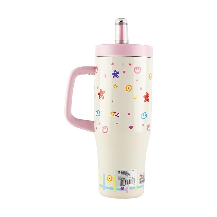 希樂 派對冰霸杯 巨無霸吸管保溫杯大容量水杯 甜心粉 900ml【陶瓷覆層內膽 直飲/吸管兩用】 7